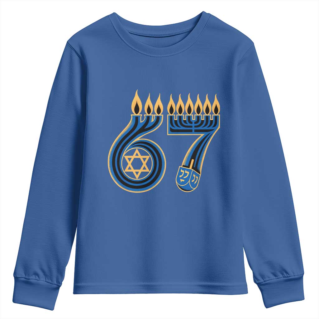 Funny 67 Hanukkah Youth Sweatshirt Chanukah Menorah Dreidel Star Of David Six Seven Meme - Wonder Print Shop