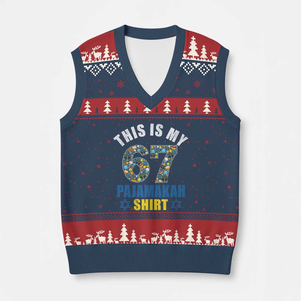 Funny 67 Hanukkah V-Neck Knit Sweater Vest This Is My 67 Pajamakah Gift - Wonder Print Shop