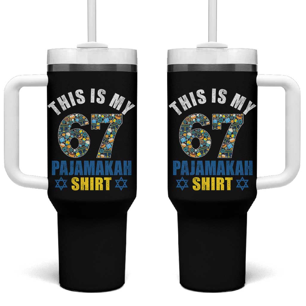 Funny 67 Hanukkah Tumbler With Handle This Is My 67 Pajamakah Gift - Wonder Print Shop