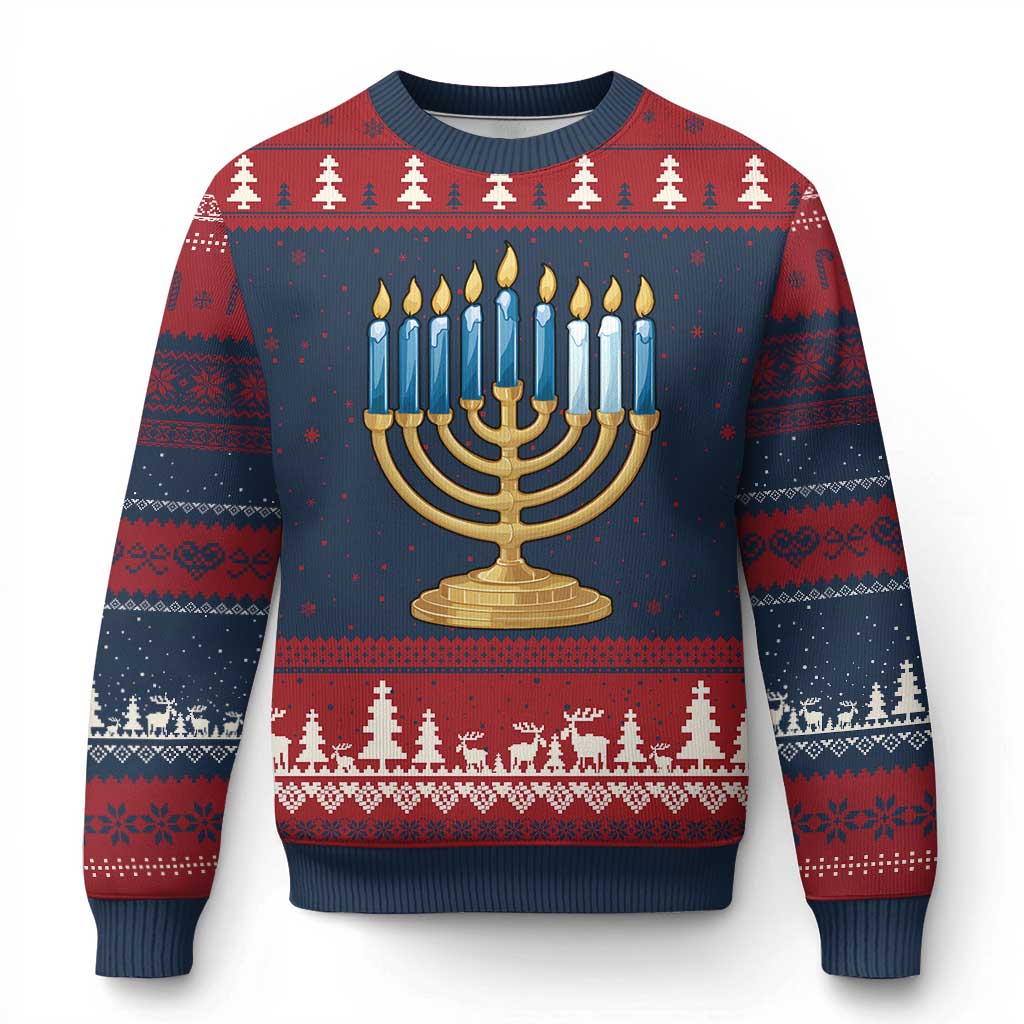 Funny 67 Hanukkah Ugly Christmas Sweater Chanukah Menorah Sixth Seventh Night - Wonder Print Shop