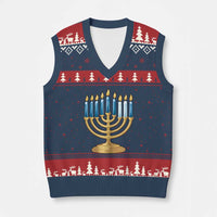 Funny 67 Hanukkah V-Neck Knit Sweater Vest Chanukah Menorah Sixth Seventh Night - Wonder Print Shop