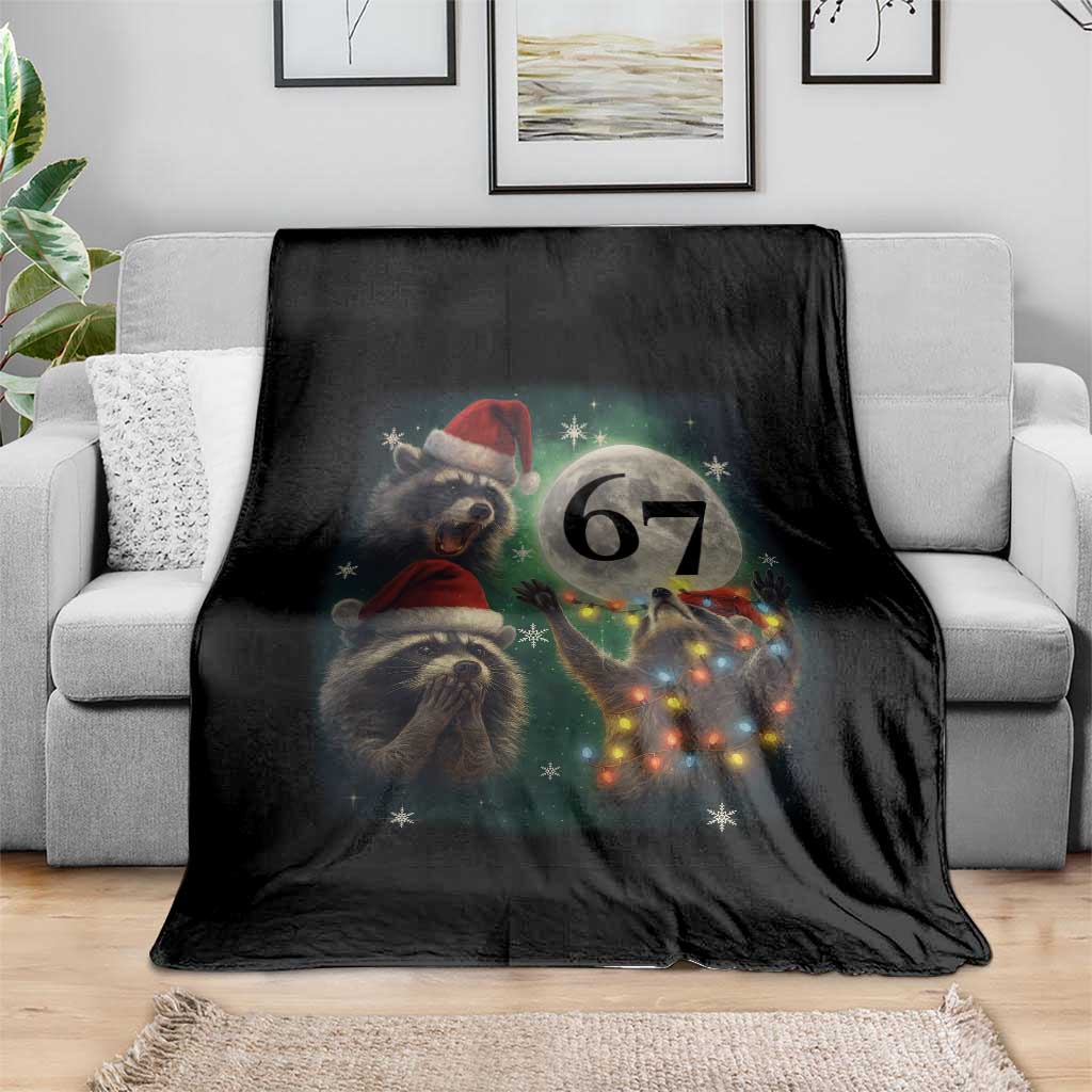 Funny Christmas Three Raccoons 67 Throw Blanket Trash Panda Moon Howling Six Seven Meme - Wonder Print Shop