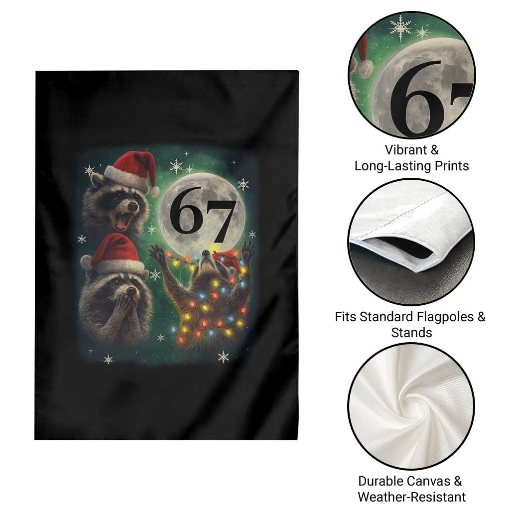 Funny Christmas Three Raccoons 67 Garden Flag Trash Panda Moon Howling Six Seven Meme - Wonder Print Shop