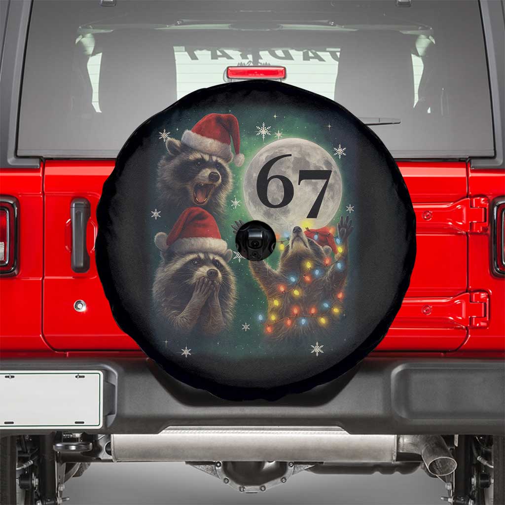 Funny Christmas Three Raccoons 67 Spare Tire Cover Trash Panda Moon Howling Six Seven Meme - Wonder Print Shop