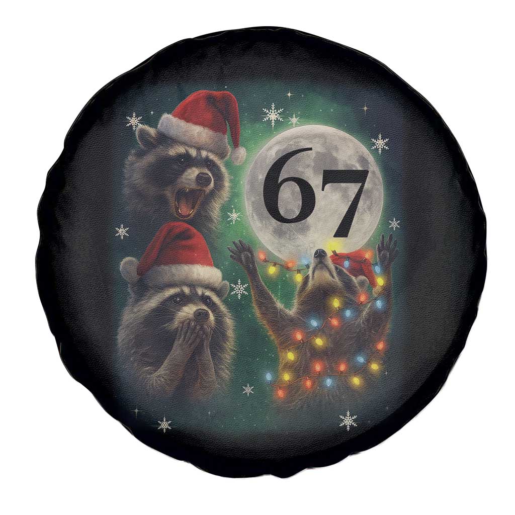 Funny Christmas Three Raccoons 67 Spare Tire Cover Trash Panda Moon Howling Six Seven Meme - Wonder Print Shop