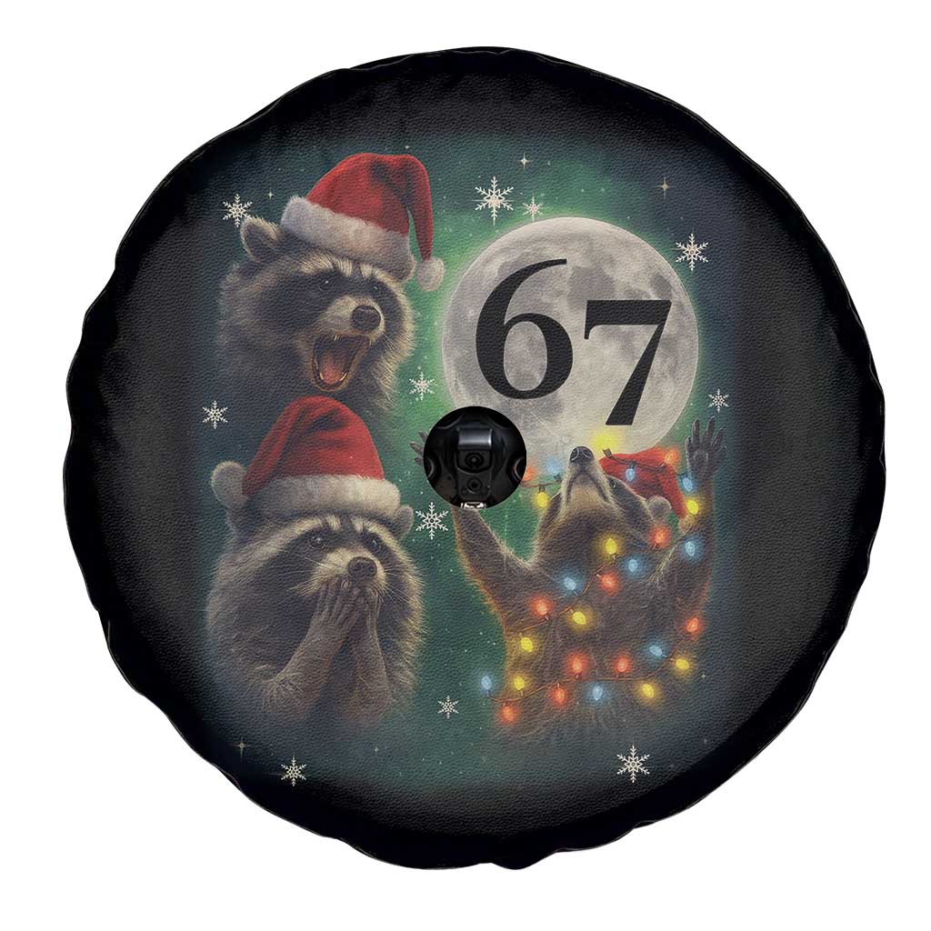 Funny Christmas Three Raccoons 67 Spare Tire Cover Trash Panda Moon Howling Six Seven Meme - Wonder Print Shop