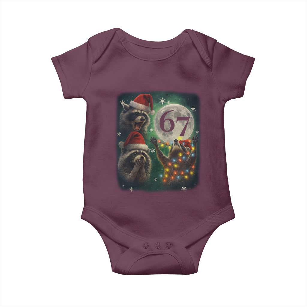 Funny Christmas Three Raccoons 67 Baby Onesie Trash Panda Moon Howling Six Seven Meme - Wonder Print Shop
