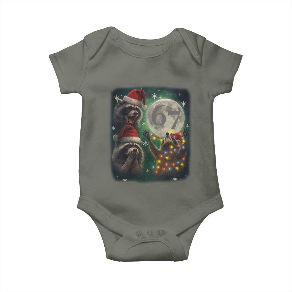 Funny Christmas Three Raccoons 67 Baby Onesie Trash Panda Moon Howling Six Seven Meme - Wonder Print Shop