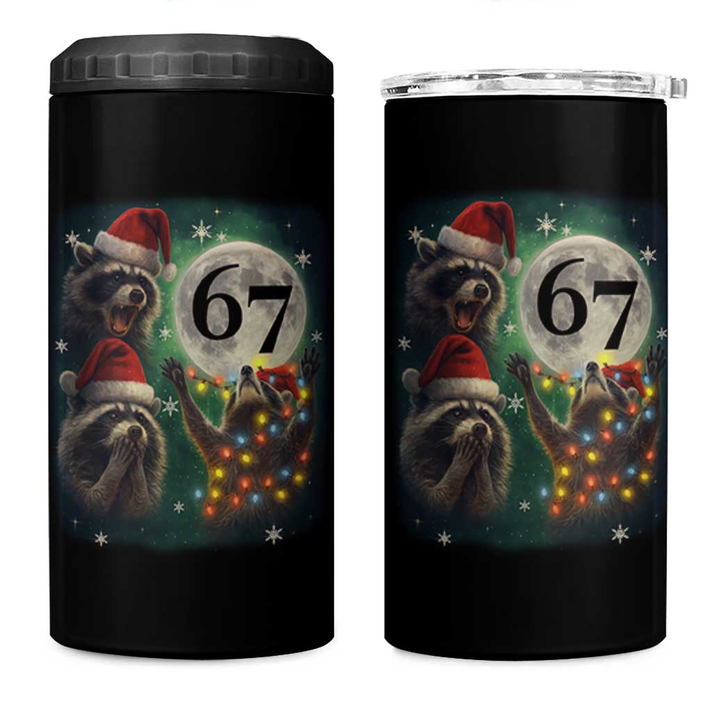 Funny Christmas Three Raccoons 67 4 in 1 Can Cooler Tumbler Trash Panda Moon Howling Six Seven Meme - Wonder Print Shop