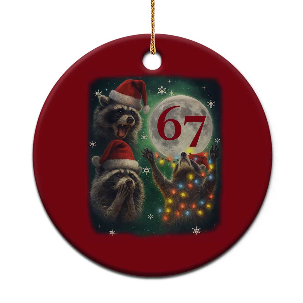 Funny Christmas Three Raccoons 67 Ceramic Ornament Trash Panda Moon Howling Six Seven Meme - Wonder Print Shop