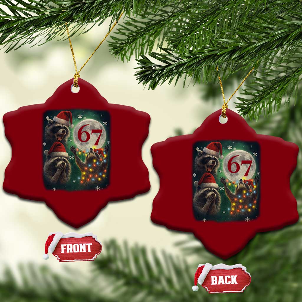 Funny Christmas Three Raccoons 67 Ceramic Ornament Trash Panda Moon Howling Six Seven Meme - Wonder Print Shop
