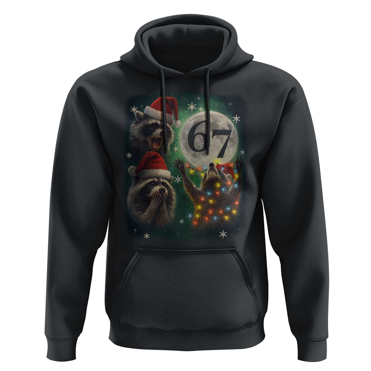 Funny Christmas Three Raccoons 67 Hoodie Trash Panda Moon Howling Six Seven Meme - Wonder Print Shop