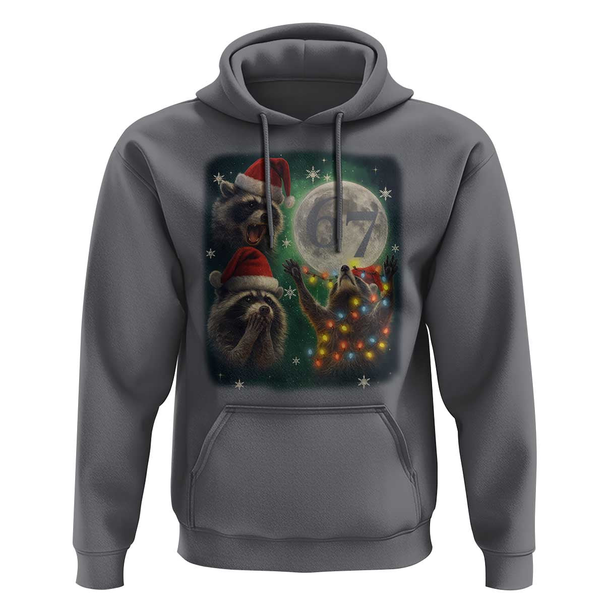 Funny Christmas Three Raccoons 67 Hoodie Trash Panda Moon Howling Six Seven Meme - Wonder Print Shop