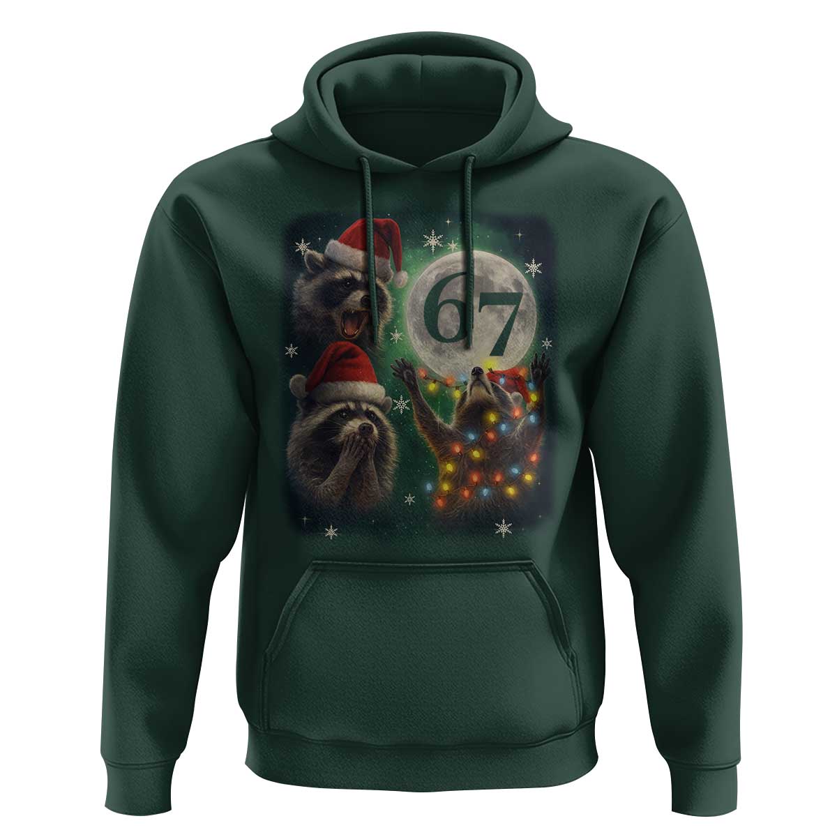 Funny Christmas Three Raccoons 67 Hoodie Trash Panda Moon Howling Six Seven Meme - Wonder Print Shop