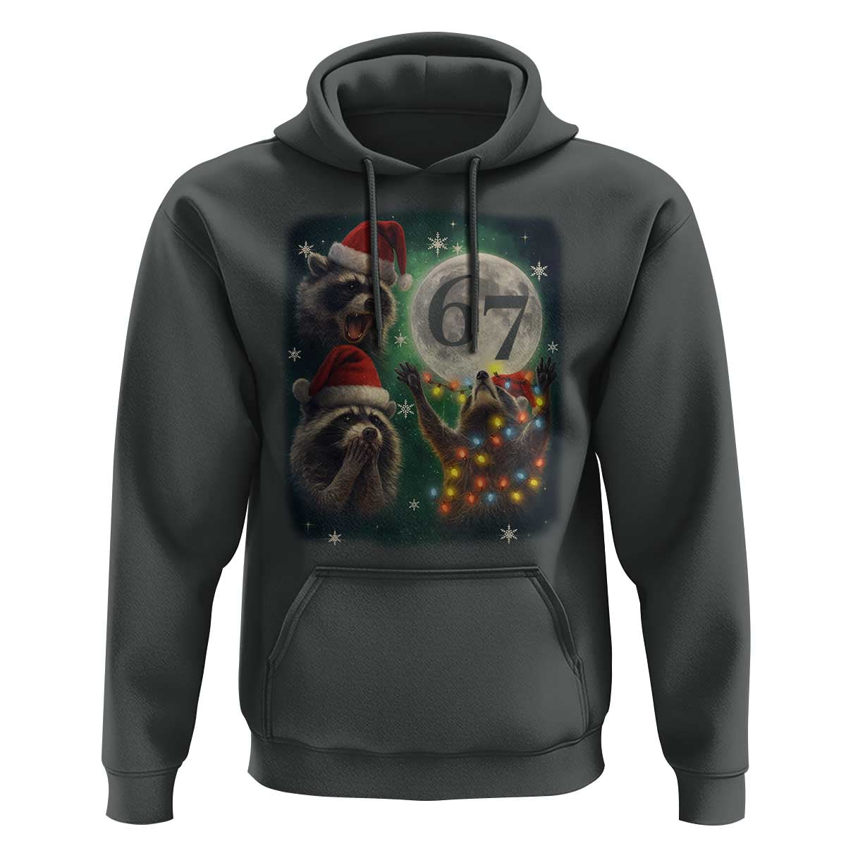 Funny Christmas Three Raccoons 67 Hoodie Trash Panda Moon Howling Six Seven Meme - Wonder Print Shop