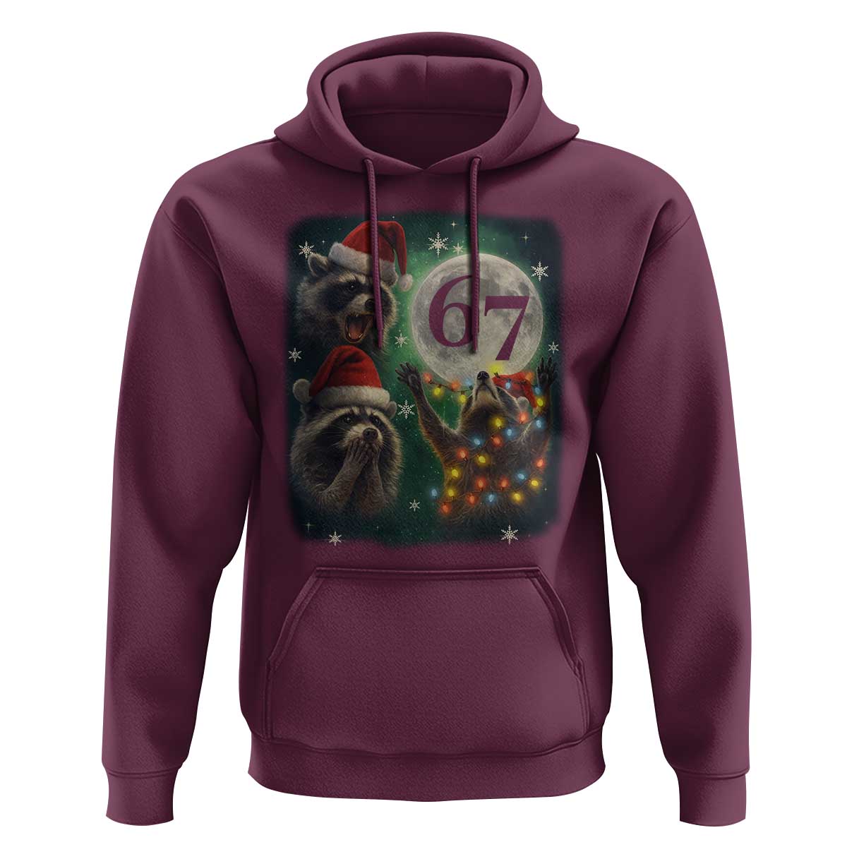 Funny Christmas Three Raccoons 67 Hoodie Trash Panda Moon Howling Six Seven Meme - Wonder Print Shop