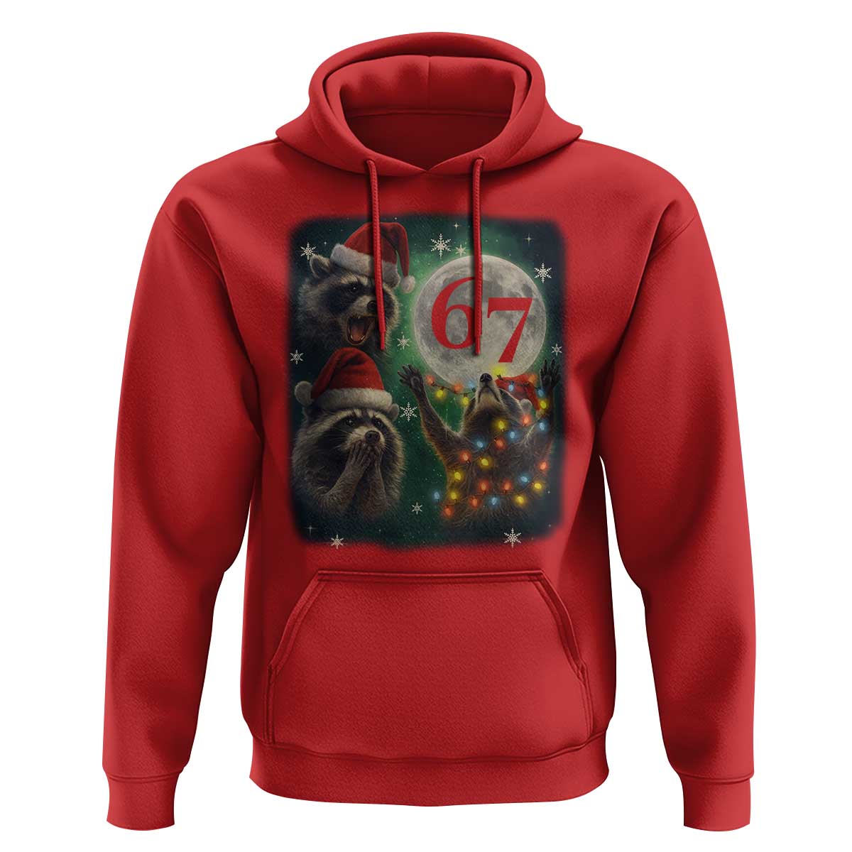 Funny Christmas Three Raccoons 67 Hoodie Trash Panda Moon Howling Six Seven Meme - Wonder Print Shop