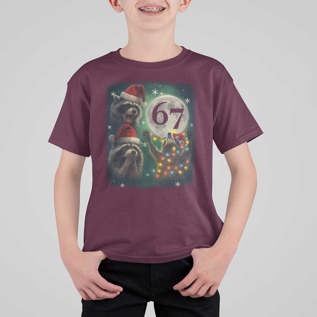 Funny Christmas Three Raccoons 67 T Shirt For Kid Trash Panda Moon Howling Six Seven Meme - Wonder Print Shop