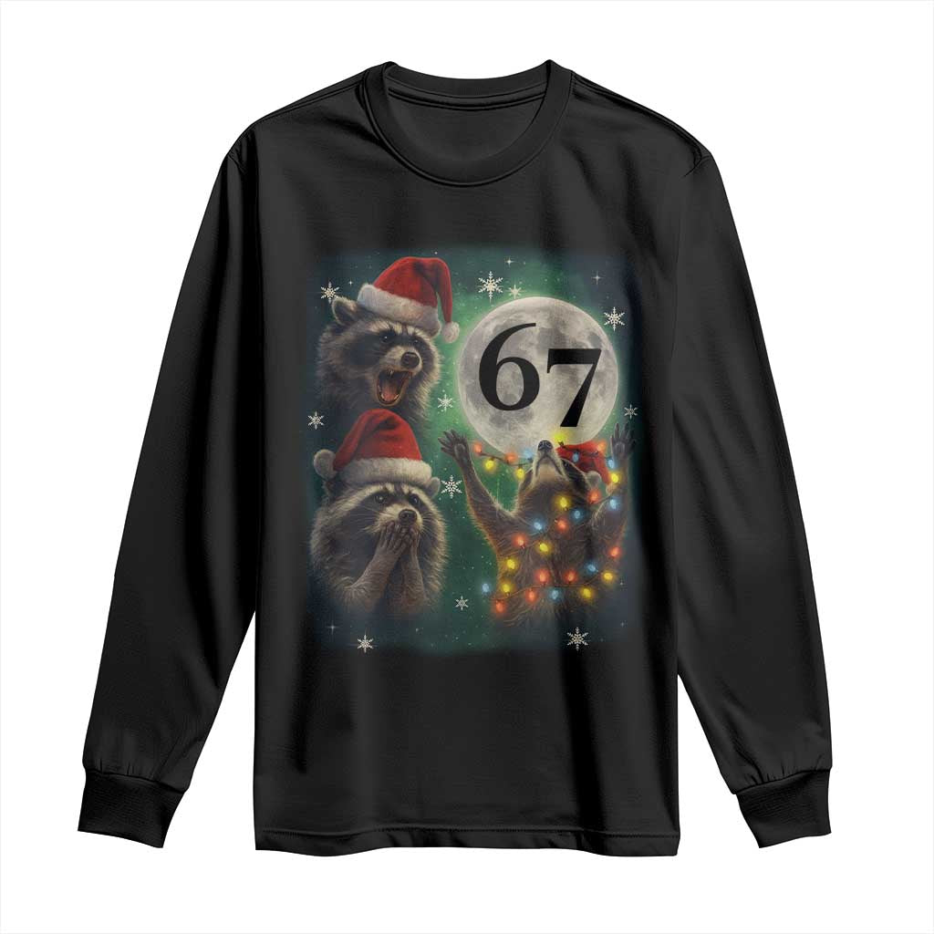 Funny Christmas Three Raccoons 67 Long Sleeve Shirt Trash Panda Moon Howling Six Seven Meme - Wonder Print Shop