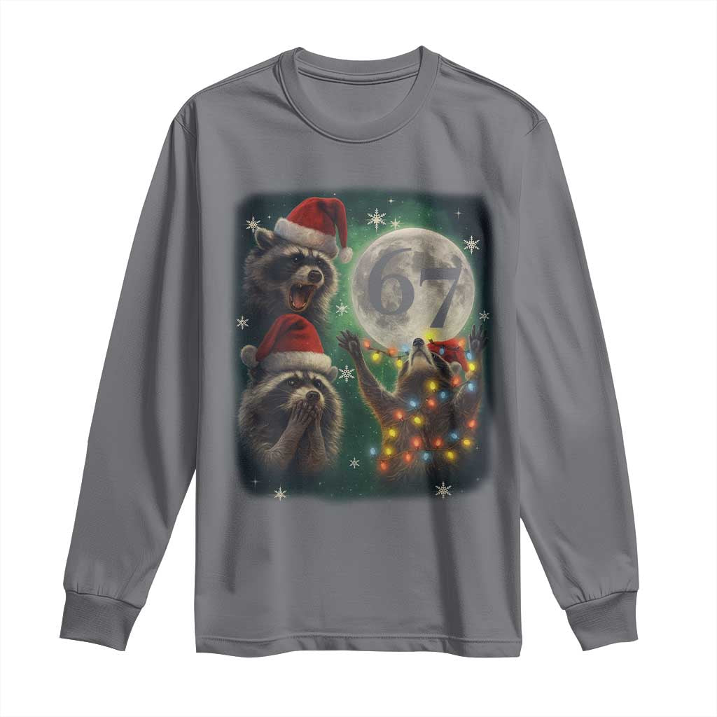 Funny Christmas Three Raccoons 67 Long Sleeve Shirt Trash Panda Moon Howling Six Seven Meme - Wonder Print Shop