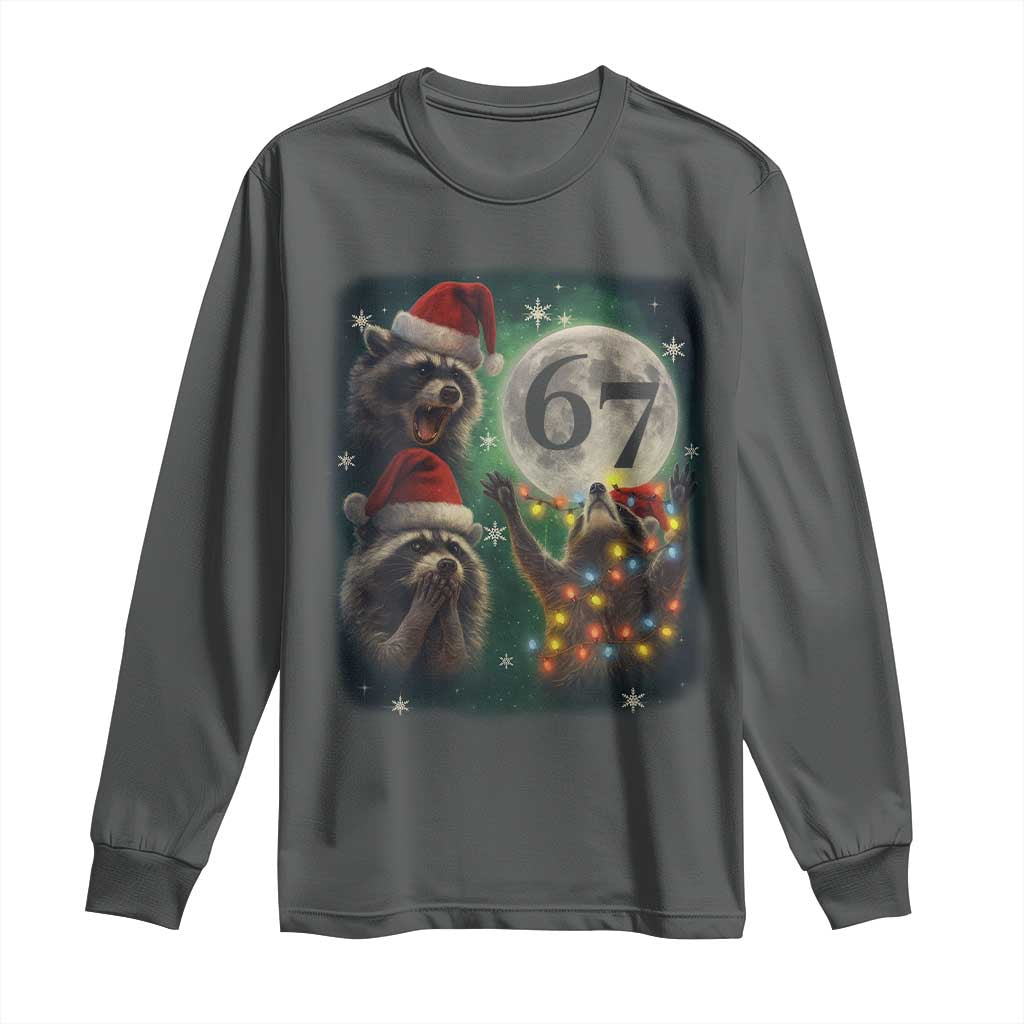 Funny Christmas Three Raccoons 67 Long Sleeve Shirt Trash Panda Moon Howling Six Seven Meme - Wonder Print Shop
