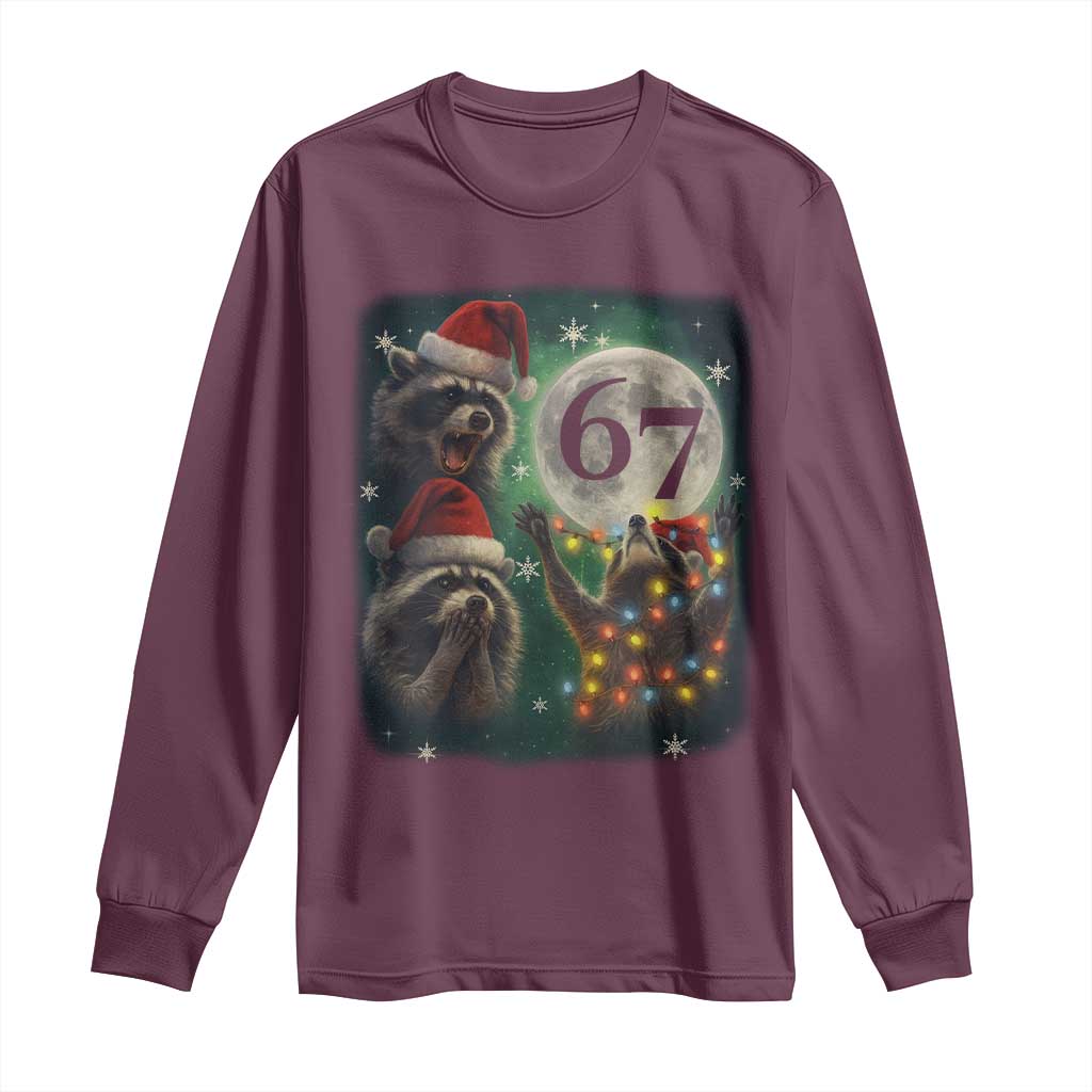 Funny Christmas Three Raccoons 67 Long Sleeve Shirt Trash Panda Moon Howling Six Seven Meme - Wonder Print Shop