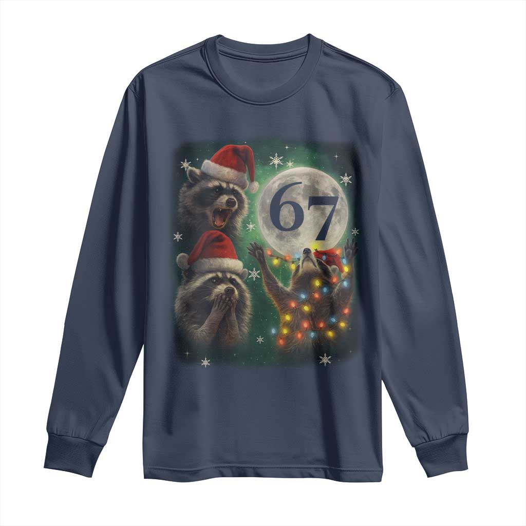 Funny Christmas Three Raccoons 67 Long Sleeve Shirt Trash Panda Moon Howling Six Seven Meme - Wonder Print Shop