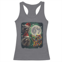 Funny Christmas Three Raccoons 67 Racerback Tank Top Trash Panda Moon Howling Six Seven Meme - Wonder Print Shop
