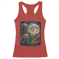 Funny Christmas Three Raccoons 67 Racerback Tank Top Trash Panda Moon Howling Six Seven Meme - Wonder Print Shop