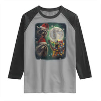 Funny Christmas Three Raccoons 67 Raglan Shirt Trash Panda Moon Howling Six Seven Meme - Wonder Print Shop