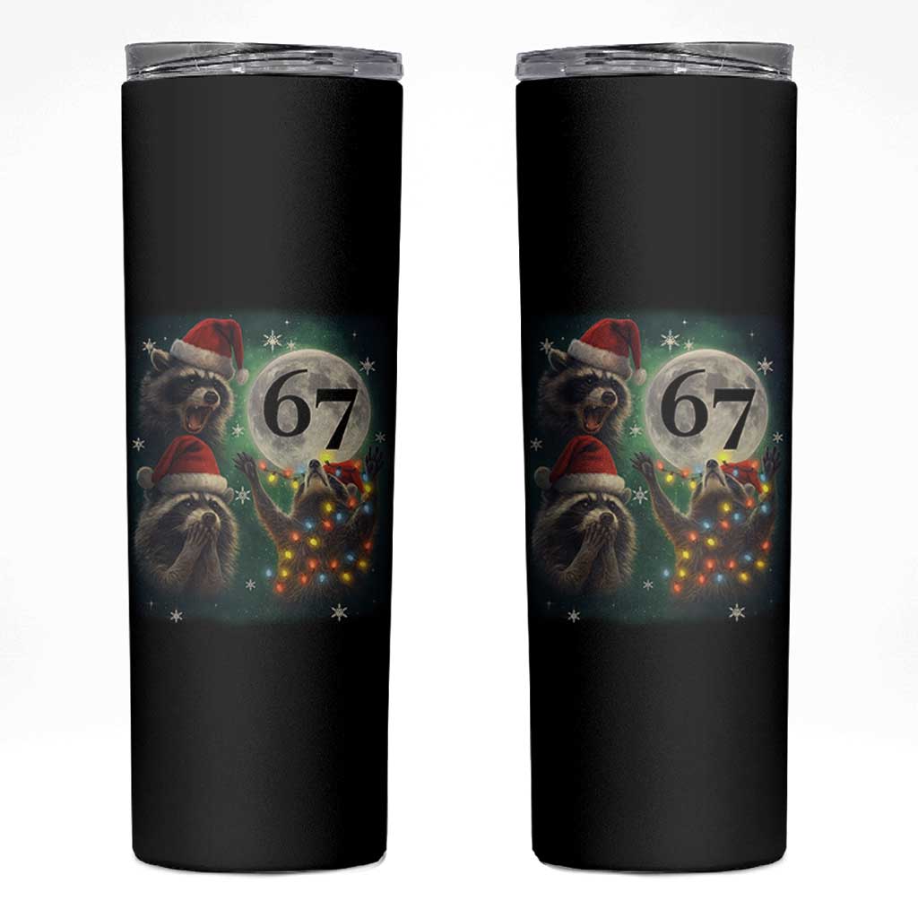 Funny Christmas Three Raccoons 67 Skinny Tumbler Trash Panda Moon Howling Six Seven Meme - Wonder Print Shop