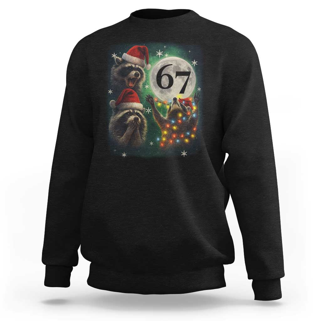 Funny Christmas Three Raccoons 67 Sweatshirt Trash Panda Moon Howling Six Seven Meme - Wonder Print Shop