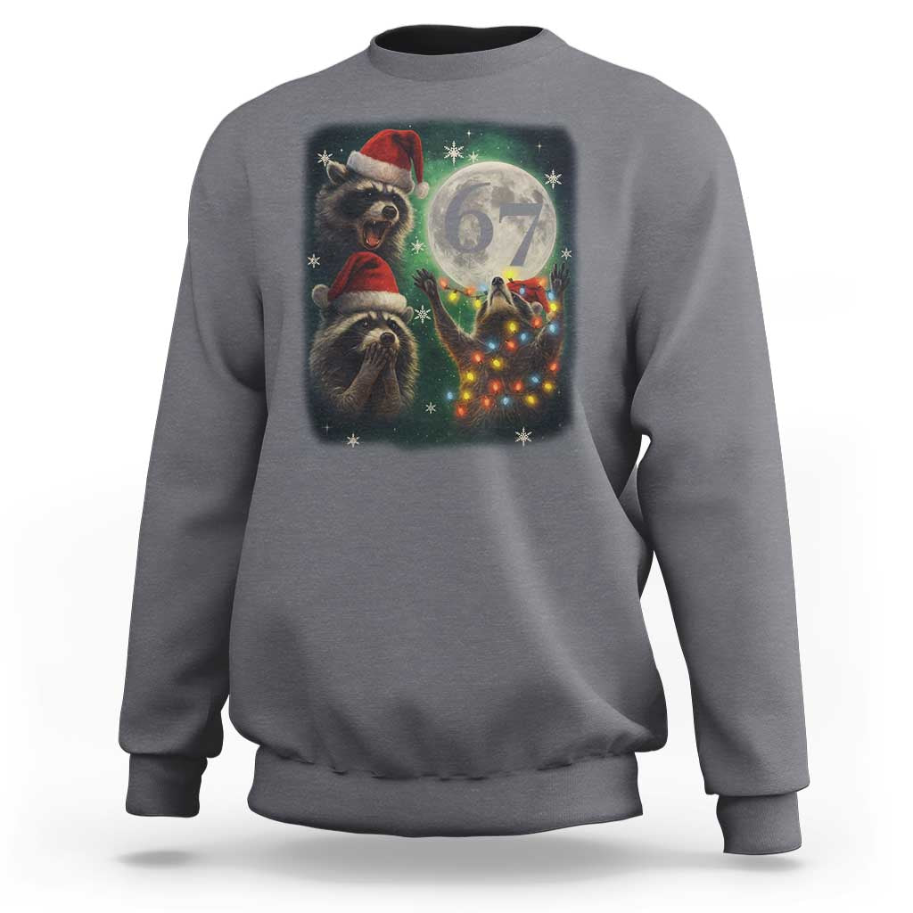 Funny Christmas Three Raccoons 67 Sweatshirt Trash Panda Moon Howling Six Seven Meme - Wonder Print Shop