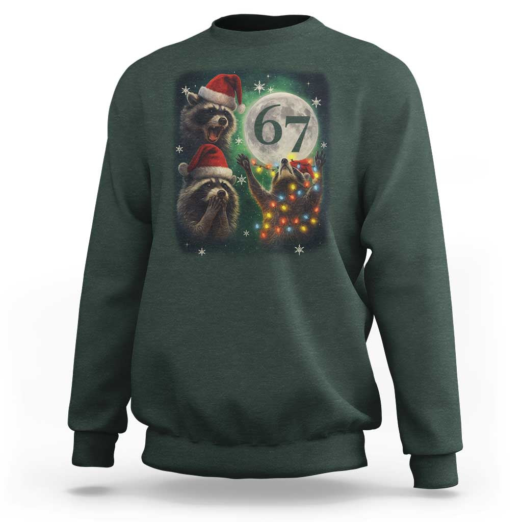 Funny Christmas Three Raccoons 67 Sweatshirt Trash Panda Moon Howling Six Seven Meme - Wonder Print Shop