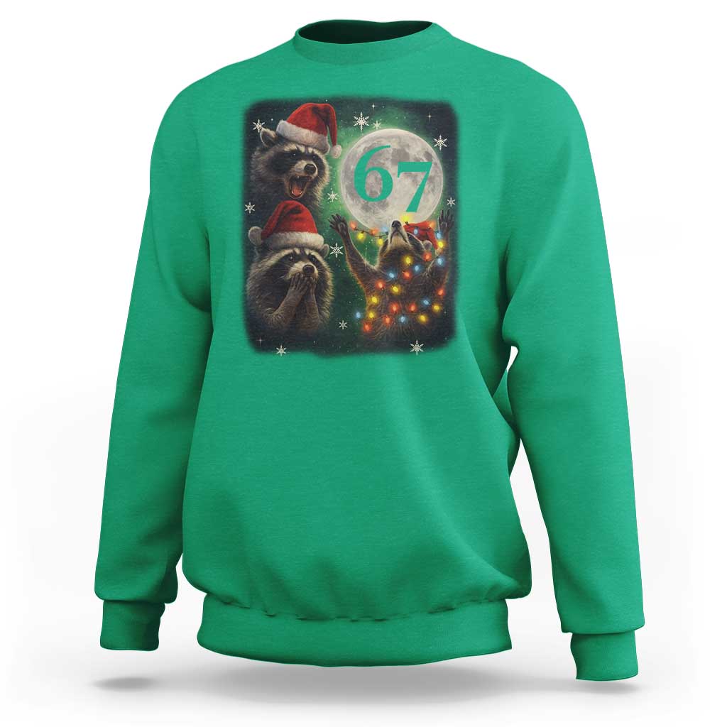 Funny Christmas Three Raccoons 67 Sweatshirt Trash Panda Moon Howling Six Seven Meme - Wonder Print Shop