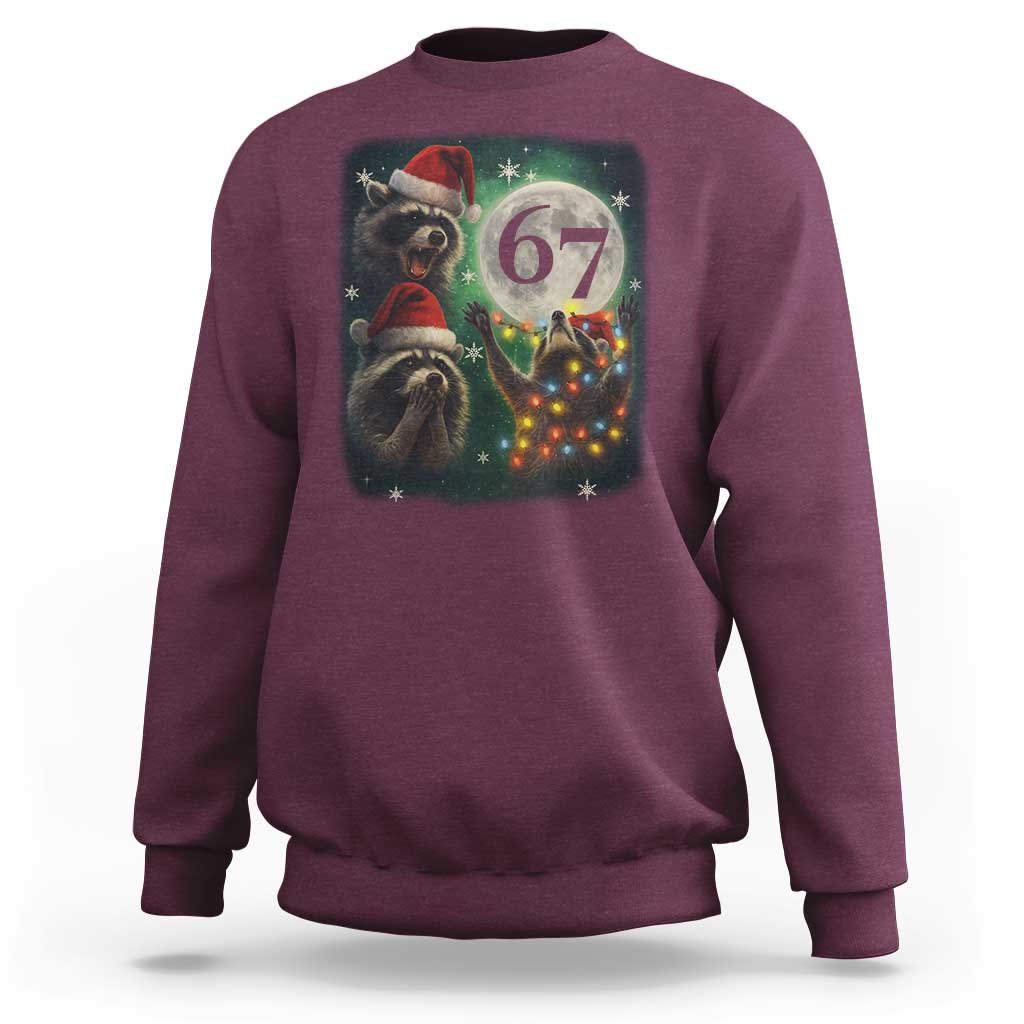 Funny Christmas Three Raccoons 67 Sweatshirt Trash Panda Moon Howling Six Seven Meme - Wonder Print Shop