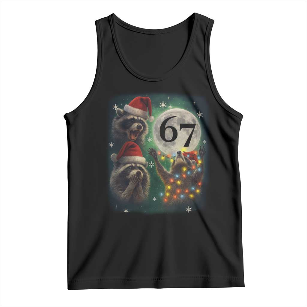 Funny Christmas Three Raccoons 67 Tank Top Trash Panda Moon Howling Six Seven Meme - Wonder Print Shop
