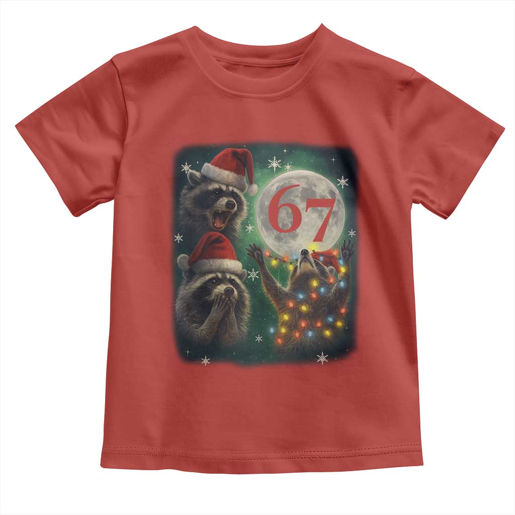 Funny Christmas Three Raccoons 67 Toddler T Shirt Trash Panda Moon Howling Six Seven Meme - Wonder Print Shop