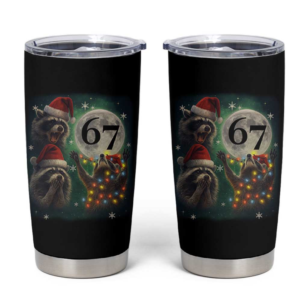 Funny Christmas Three Raccoons 67 Tumbler Cup Trash Panda Moon Howling Six Seven Meme - Wonder Print Shop