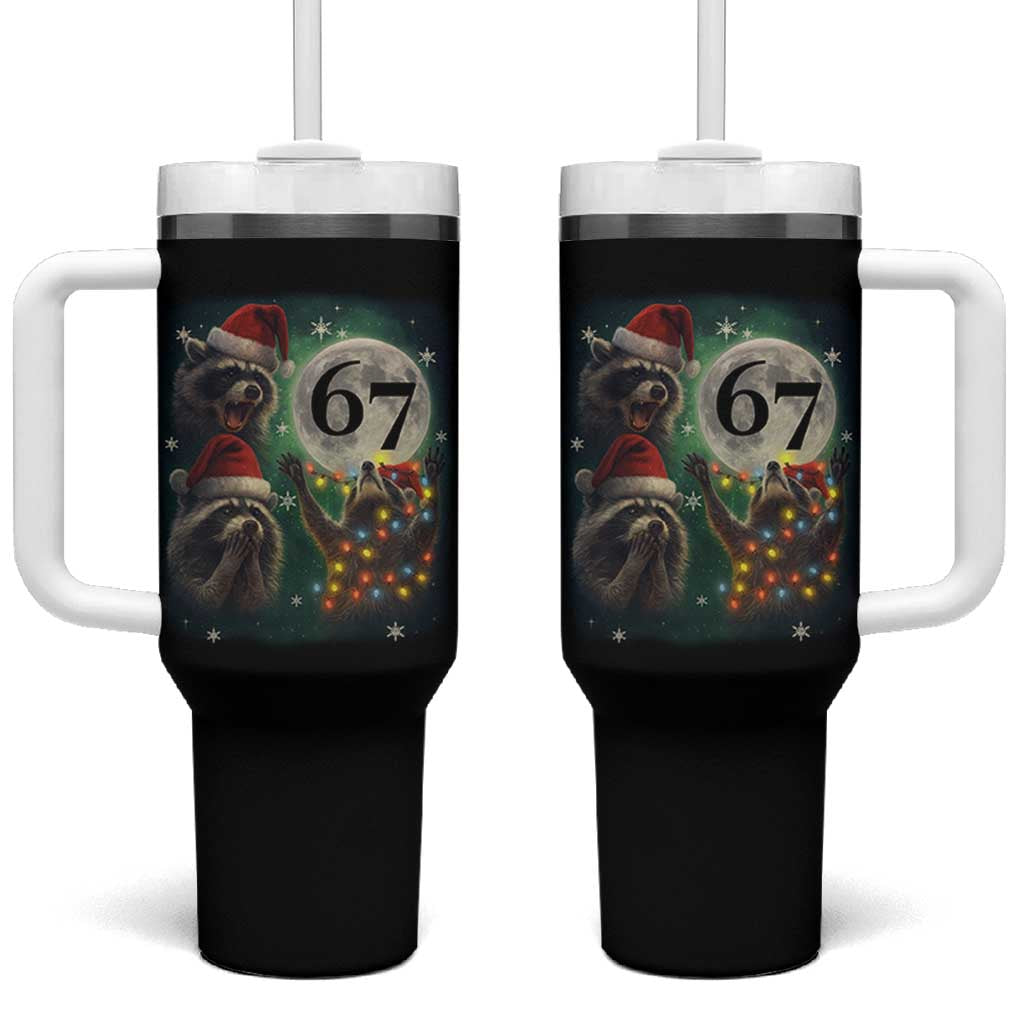 Funny Christmas Three Raccoons 67 Tumbler With Handle Trash Panda Moon Howling Six Seven Meme - Wonder Print Shop