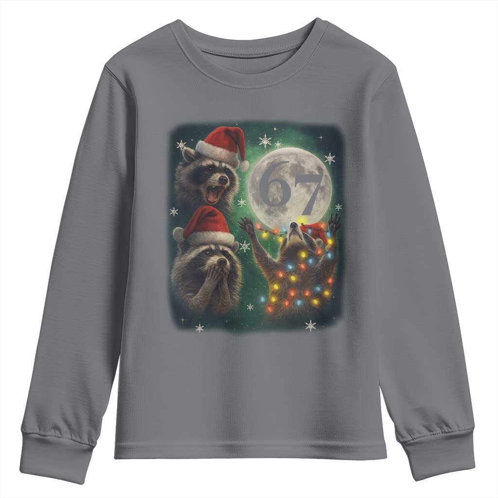 Funny Christmas Three Raccoons 67 Youth Sweatshirt Trash Panda Moon Howling Six Seven Meme - Wonder Print Shop