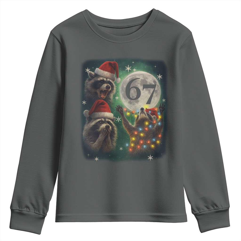 Funny Christmas Three Raccoons 67 Youth Sweatshirt Trash Panda Moon Howling Six Seven Meme - Wonder Print Shop