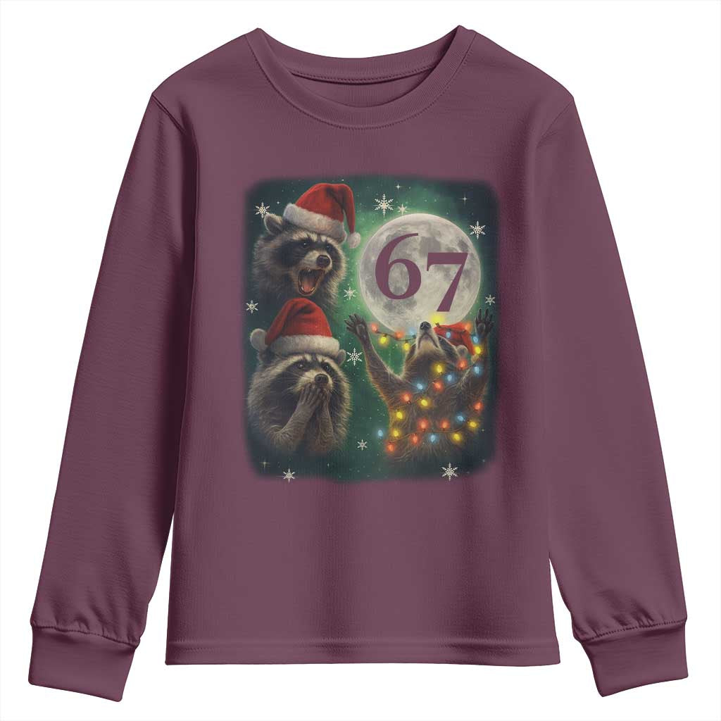 Funny Christmas Three Raccoons 67 Youth Sweatshirt Trash Panda Moon Howling Six Seven Meme - Wonder Print Shop