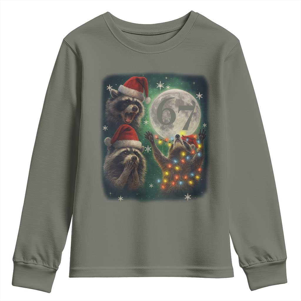 Funny Christmas Three Raccoons 67 Youth Sweatshirt Trash Panda Moon Howling Six Seven Meme - Wonder Print Shop