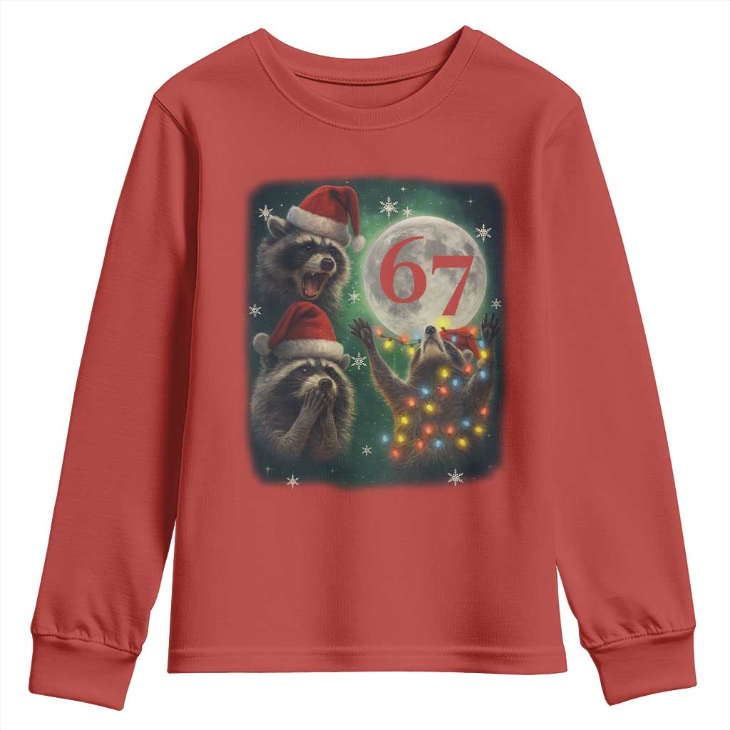 Funny Christmas Three Raccoons 67 Youth Sweatshirt Trash Panda Moon Howling Six Seven Meme - Wonder Print Shop