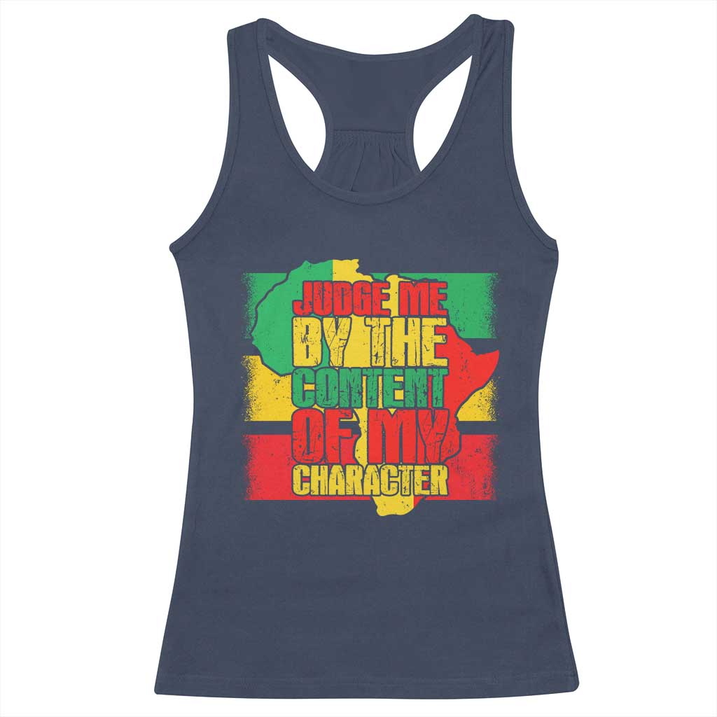 MLK Day Judge Me By The Content Of My Character Racerback Tank Top Martin Luther King Africa Map Black History Month