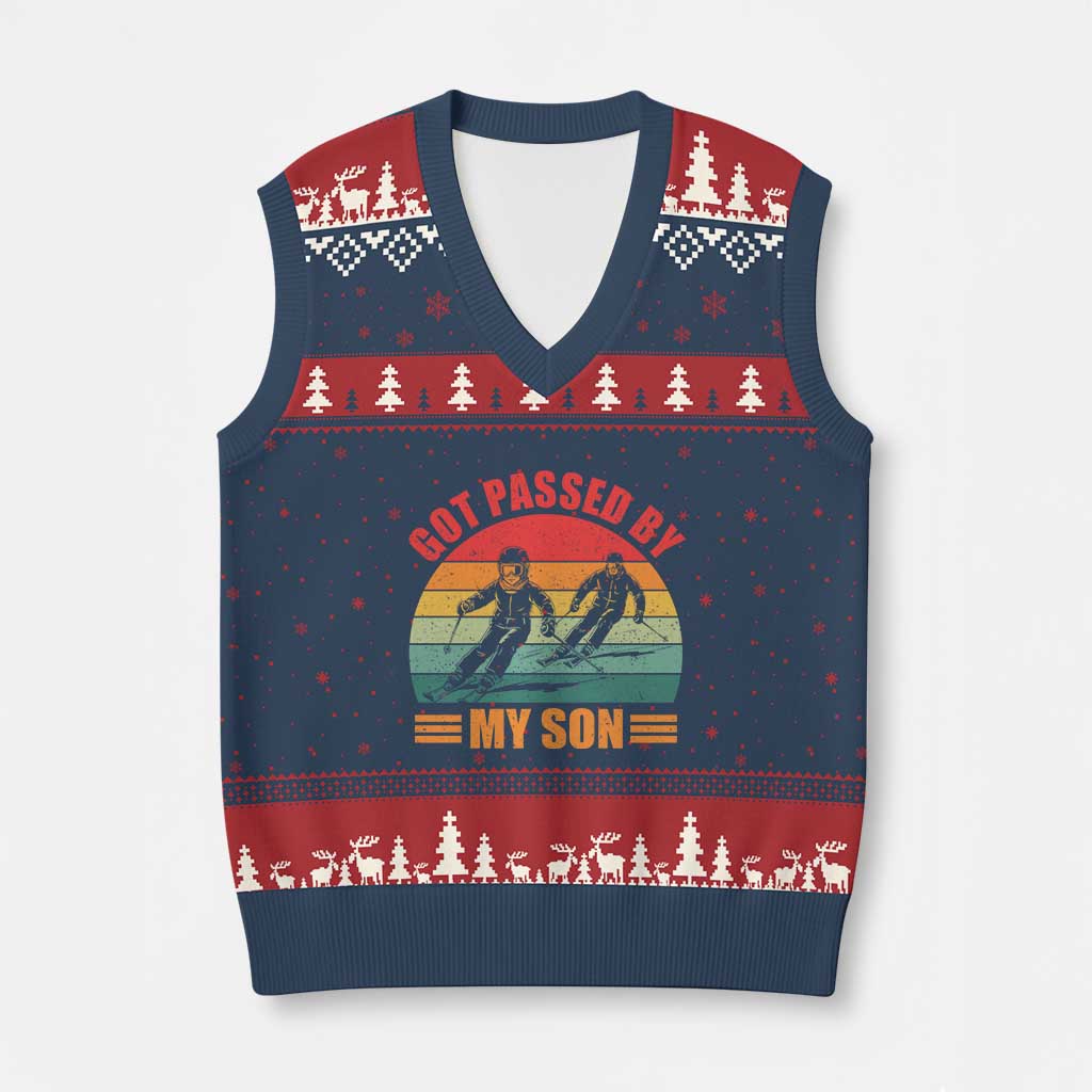 Funny Skiing Ski Dad V-Neck Knit Sweater Vest Got Passed By My Son Retro Vintage - Wonder Print Shop