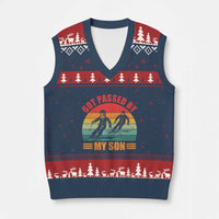 Funny Skiing Ski Dad V-Neck Knit Sweater Vest Got Passed By My Son Retro Vintage - Wonder Print Shop