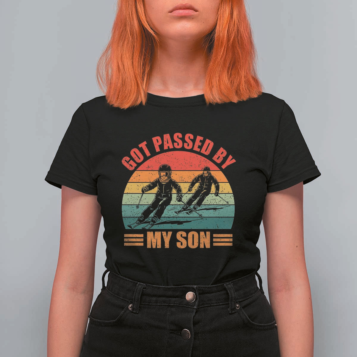 Funny Skiing Ski Dad T Shirt For Women Got Passed By My Son Retro Vintage - Wonder Print Shop