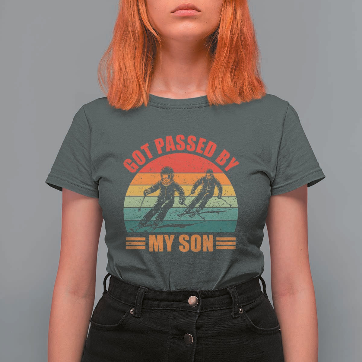 Funny Skiing Ski Dad T Shirt For Women Got Passed By My Son Retro Vintage - Wonder Print Shop
